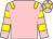 Pink, yellow epaulets, hooped sleeves and star on cap