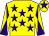 Yellow, purple stars, diabolo on sleeves and star on cap