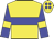Yellow body, blue hoop, blue arms, yellow armlets, yellow cap, blue spots
