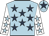 Light blue, dark blue stars, white sleeves, light blue stars, light blue cap, dark blue star