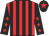 Red and black stripes, black sleeves, red stars, black cap, red star