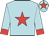 Powder blue, red star and cuffs, powder blue sleeves and cap, red star