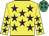 Yellow, black stars, emerald green cap, black stars