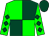 green, dark green quartered, dark green diamonds on sleeves, dark green cap