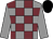 Grey body, garnet checked, grey arms, black cap