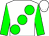White body, green large spots, green arms, white cap