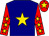 Navy, gold star, crimson sleeves, gold stars, crimson cap, gold star