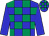 Blue and emerald green checks, blue sleeves, checked cap