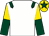 white, dark green epaulettes, gold and dark green halved sleeves, dark green star on gold cap