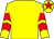 Yellow, red chevrons on sleeves, yellow cap, red star