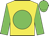 Yellow body, green disc, green arms, green cap