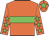 Orange body, green hoop, orange arms, green stars, orange cap, green star