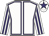 White, purple seams, striped sleeves, purple star on cap