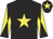 Black, yellow star, yellow and black diabolo on sleeves, black cap, yellow star