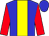 blue, yellow stripe, red sleeves