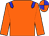 Orange body, blue epaulettes, orange arms, orange cap, blue quartered