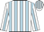 White, light blue stripes, light blue stripe on sleeves, striped cap