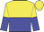Yellow and blue halved horizontally, halved sleeves, yellow cap
