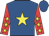 Royal blue, yellow star, red sleeves, yellow stars, royal blue cap