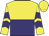 yellow and purple halved horizontally, yellow sleeves, purple chevrons, yellow cap