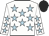 White, light blue stars, white arms, light blue stars, black cap