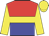 Red and blue halved horizontally, yellow hoop, yellow sleeves, yellow cap