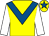 Yellow, royal blue chevron, white sleeves, yellow cap, royal blue star