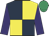 Dark blue and yellow (quartered), purple sleeves, emerald green cap