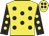 Yellow, black spots, black sleeves, yellow spots, yellow cap, black spots