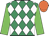 Emerald green & white diamonds, green sleeves, orange cap