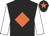 Black, orange diamond, white sleeves, black cap, orange star