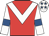 Red, white chevron, white sleeves, royal blue armlets and stars on white cap