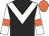 Black, white chevron, white sleeves, orange armlets and cap