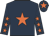 Dark blue, orange star, dark blue sleeves, orange stars, dark blue cap, orange star