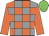 Grey body, orange checked, orange arms, green cap