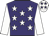 purple, white stars, white sleeves, white cap, purple stars