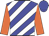 blue and white diagonal stripes, orange sleeves, blue cap