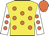 Yellow, orange spots, white sleeves, orange spots and cap