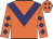 Orange body, purple chevron, orange arms, purple diamonds, orange cap, purple diamonds