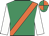 Emerald green, orange sash, white sleeves, emerald green and orange quartered cap