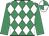 Emerald green & white diamonds, emerald green sleeves, quartered cap