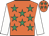 Orange, emerald green stars, white sleeves, orange cap, emerald green stars