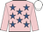 Pink, royal blue stars, pink sleeves, white cap