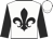 White, black fleur-de-lys and sleeves, white cap