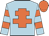 Light blue, orange cross of lorraine, hooped sleeves, orange cap
