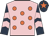 Pink, orange spots, dark blue and pink chevrons on sleeves, dark blue cap, orange star