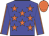 Blue body, orange stars, blue arms, orange seams, orange cap