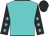 Turquoise, black sleeves, turquoise stars, black cap