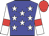 blue, white stars, white sleeves, red armlets, red cap