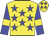Yellow, blue stars, Blue sleeves, Yellow armlets, Yellow cap, Blue stars
